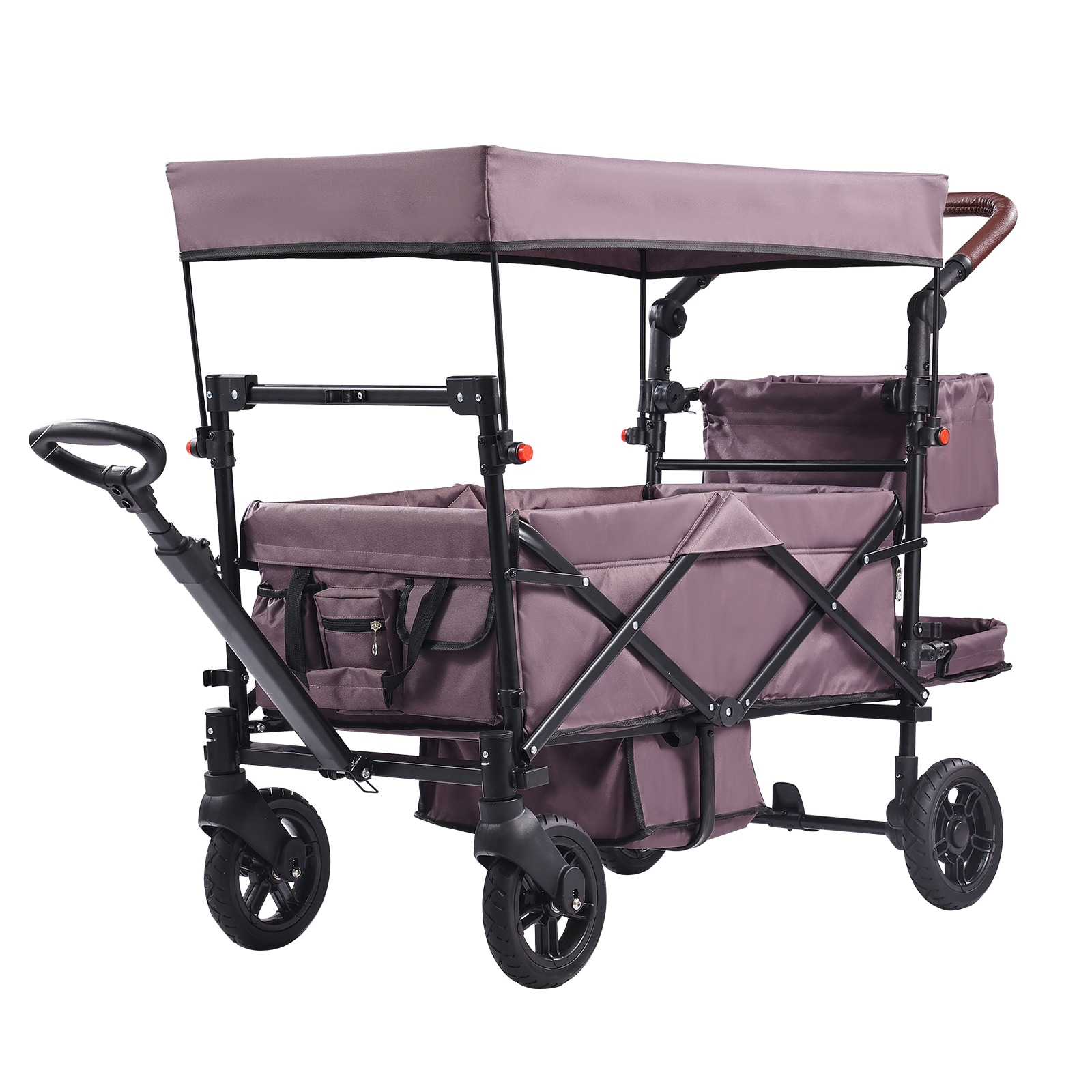 Folding Wagon Stroller For 2 Kids With Canopy And Adjustable Handle_voghion.com